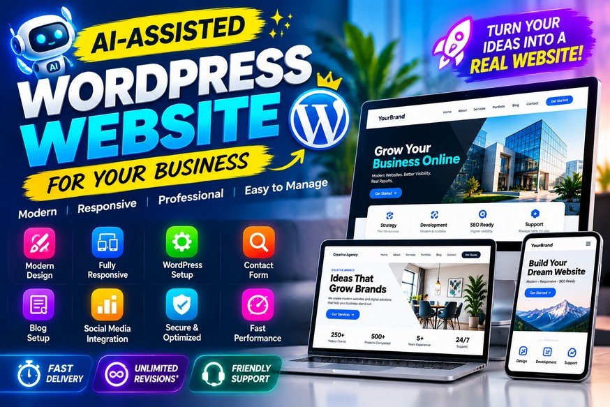 I will build a professional AI-assisted WordPress website from scratch